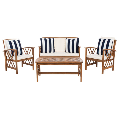 SAFAVIEH Outdoor Nayely Set da conversazione da patio in legno massello di acacia, 4 pezzi - 47L x 33P x 26A