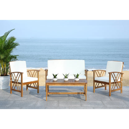 SAFAVIEH Outdoor Nayely Set da conversazione da patio in legno massello di acacia, 4 pezzi - 47L x 33P x 26A