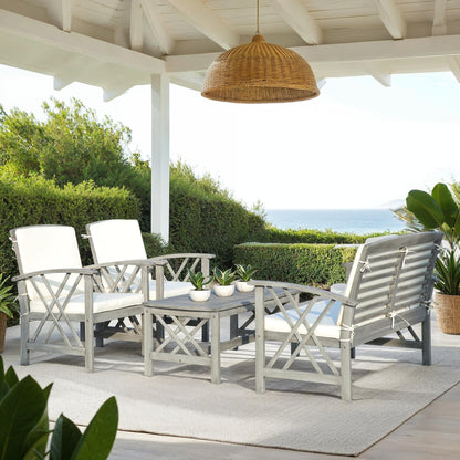 SAFAVIEH Outdoor Nayely Set da conversazione da patio in legno massello di acacia, 4 pezzi - 47L x 33P x 26A