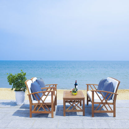 SAFAVIEH Outdoor Nayely Set da conversazione da patio in legno massello di acacia, 4 pezzi - 47L x 33P x 26A