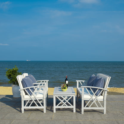 SAFAVIEH Outdoor Nayely Set da conversazione da patio in legno massello di acacia, 4 pezzi - 47L x 33P x 26A