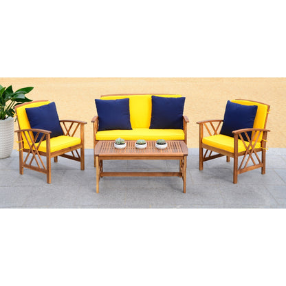 SAFAVIEH Outdoor Nayely Set da conversazione da patio in legno massello di acacia, 4 pezzi - 47L x 33P x 26A