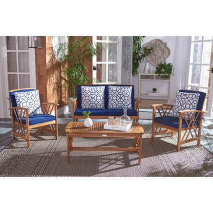 SAFAVIEH Outdoor Nayely Set da conversazione da patio in legno massello di acacia, 4 pezzi - 47L x 33P x 26A