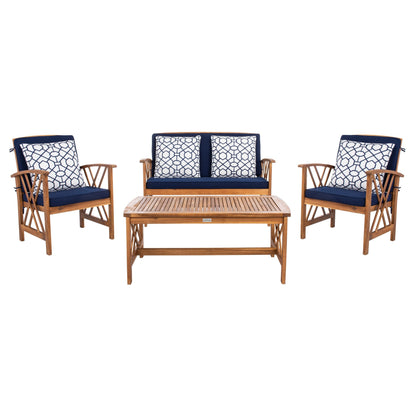 SAFAVIEH Outdoor Nayely Set da conversazione da patio in legno massello di acacia, 4 pezzi - 47L x 33P x 26A