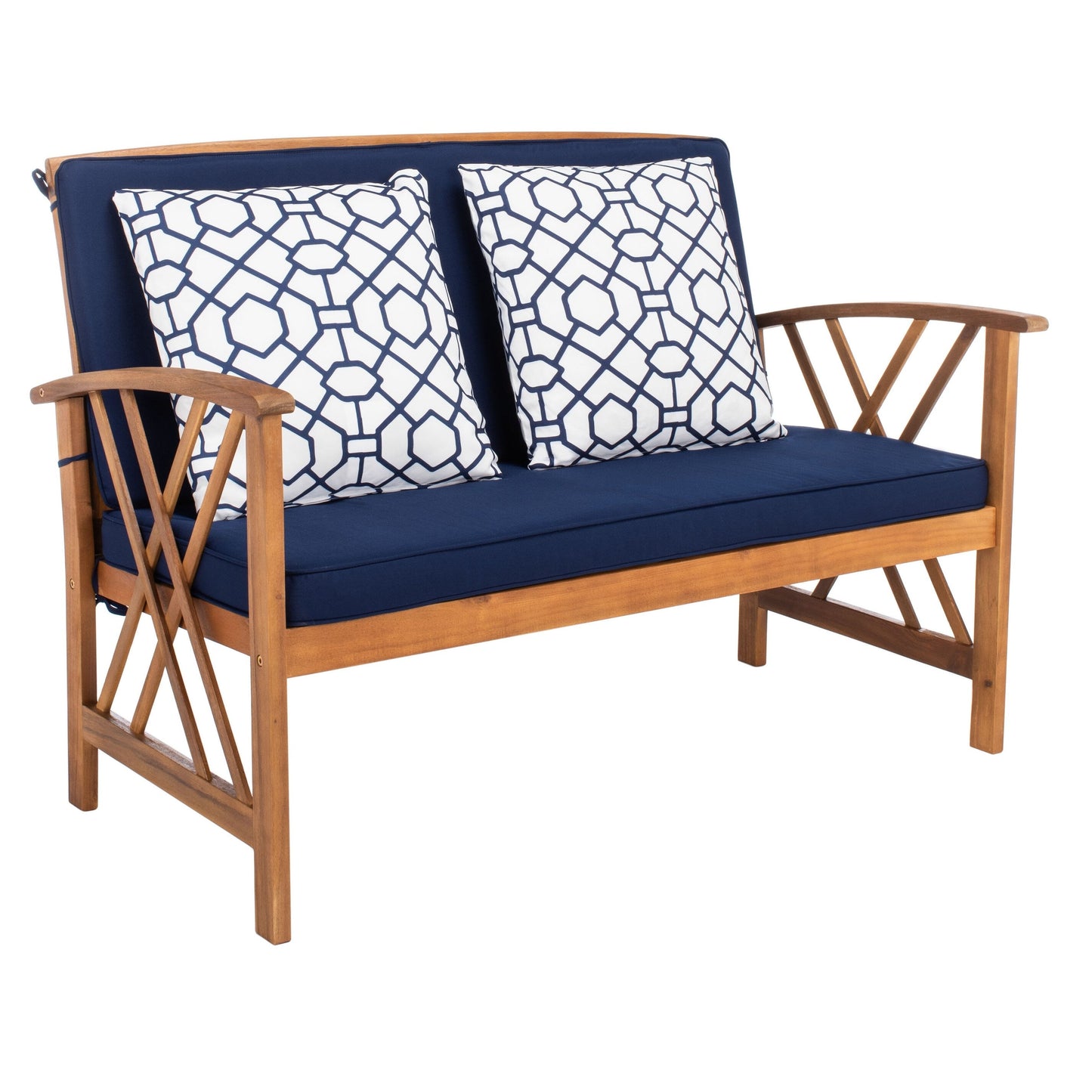 SAFAVIEH Outdoor Nayely Set da conversazione da patio in legno massello di acacia, 4 pezzi - 47L x 33P x 26A