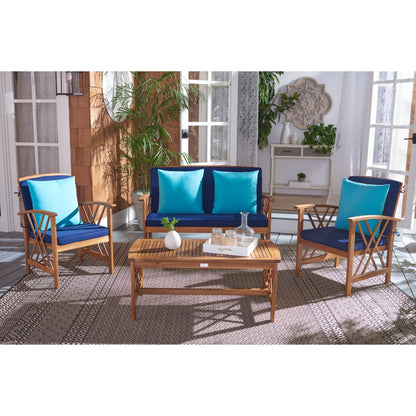 SAFAVIEH Outdoor Nayely Set da conversazione da patio in legno massello di acacia, 4 pezzi - 47L x 33P x 26A