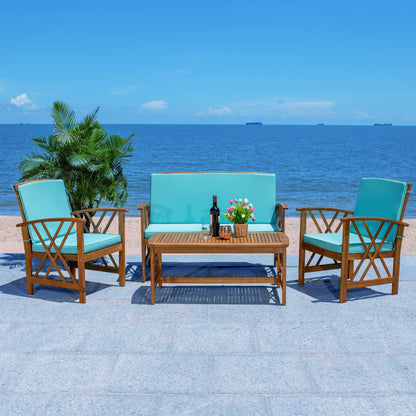 SAFAVIEH Outdoor Nayely Set da conversazione da patio in legno massello di acacia, 4 pezzi - 47L x 33P x 26A