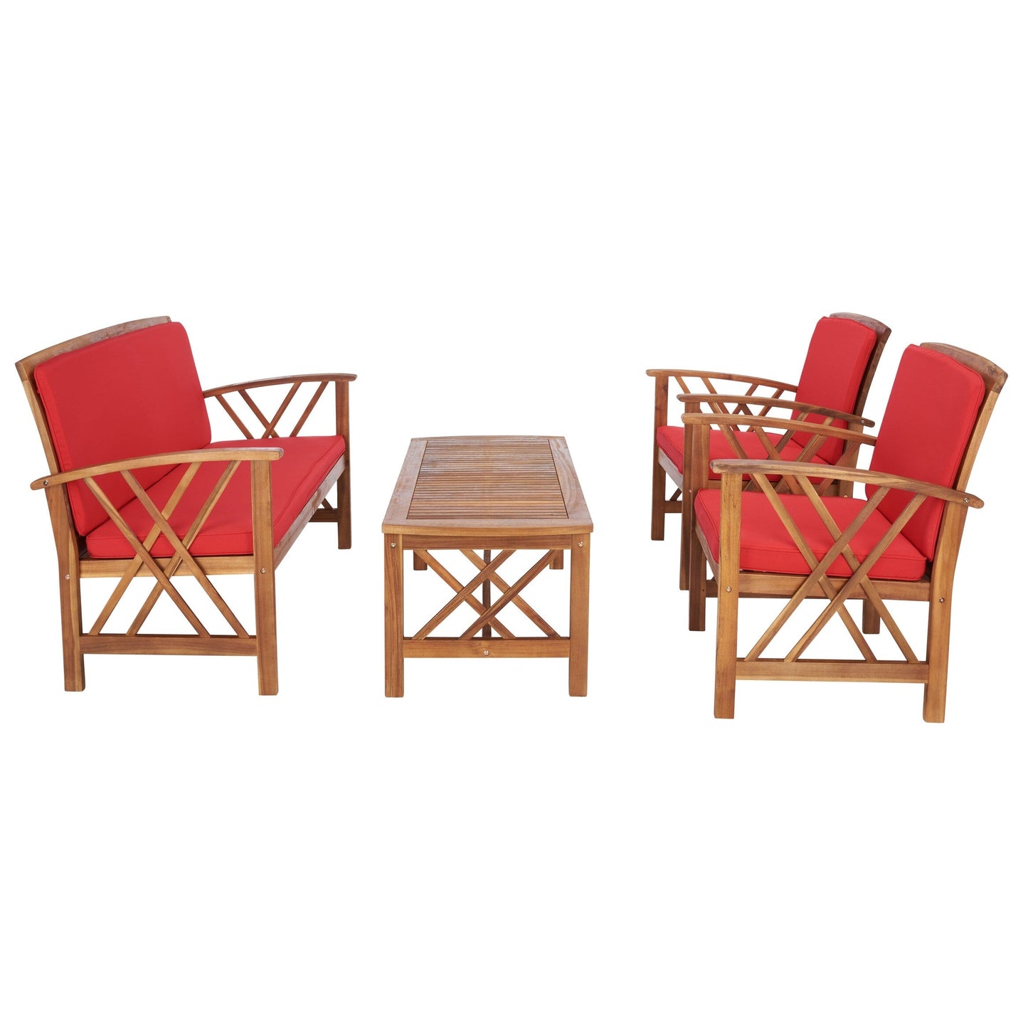 SAFAVIEH Outdoor Nayely Set da conversazione da patio in legno massello di acacia, 4 pezzi - 47L x 33P x 26A