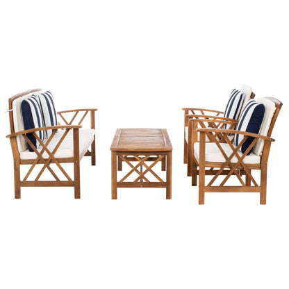 SAFAVIEH Outdoor Nayely Set da conversazione da patio in legno massello di acacia, 4 pezzi - 47L x 33P x 26A
