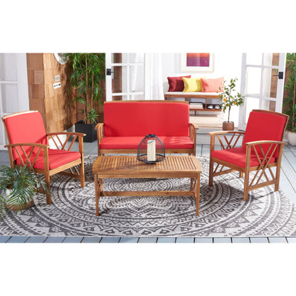 SAFAVIEH Outdoor Nayely Set da conversazione da patio in legno massello di acacia, 4 pezzi - 47L x 33P x 26A