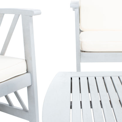 SAFAVIEH Outdoor Nayely Set da conversazione da patio in legno massello di acacia, 4 pezzi - 47L x 33P x 26A