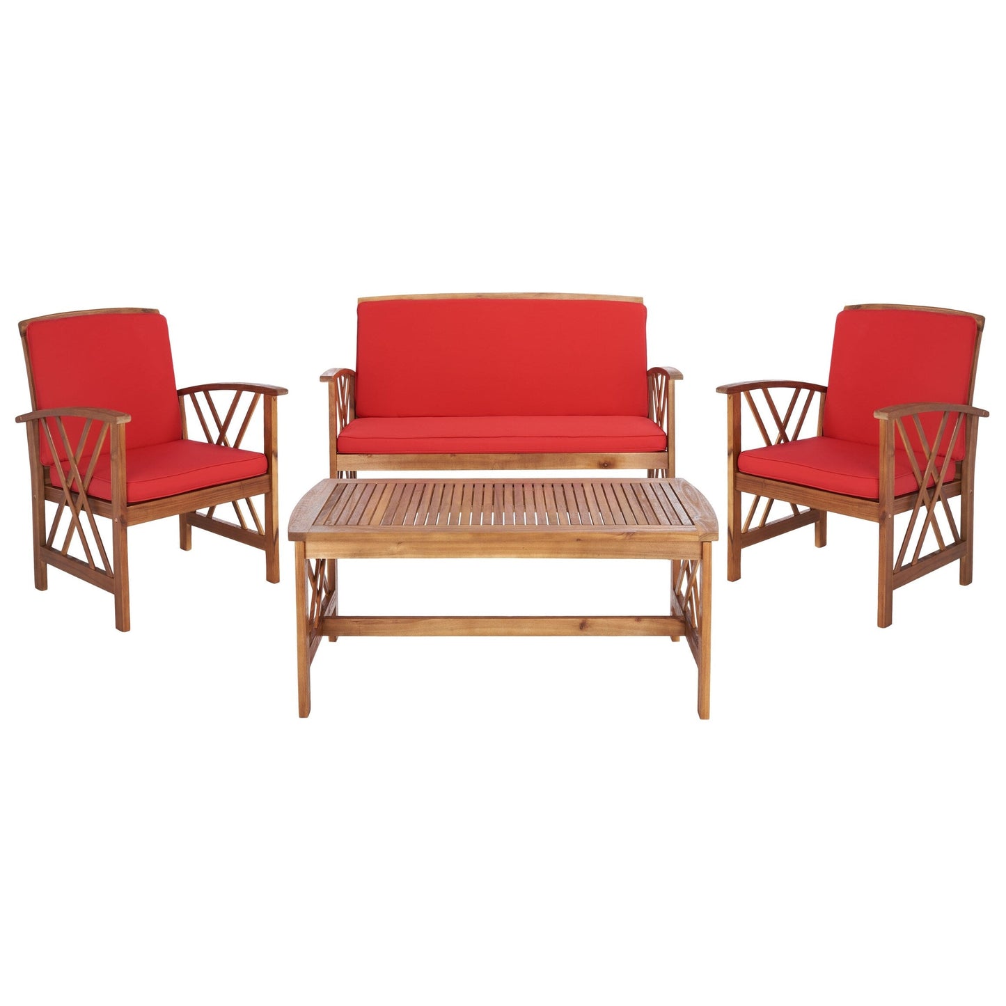 SAFAVIEH Outdoor Nayely Set da conversazione da patio in legno massello di acacia, 4 pezzi - 47L x 33P x 26A