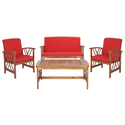 SAFAVIEH Outdoor Nayely Set da conversazione da patio in legno massello di acacia, 4 pezzi - 47L x 33P x 26A