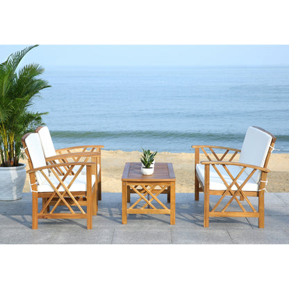 SAFAVIEH Outdoor Nayely Set da conversazione da patio in legno massello di acacia, 4 pezzi - 47L x 33P x 26A