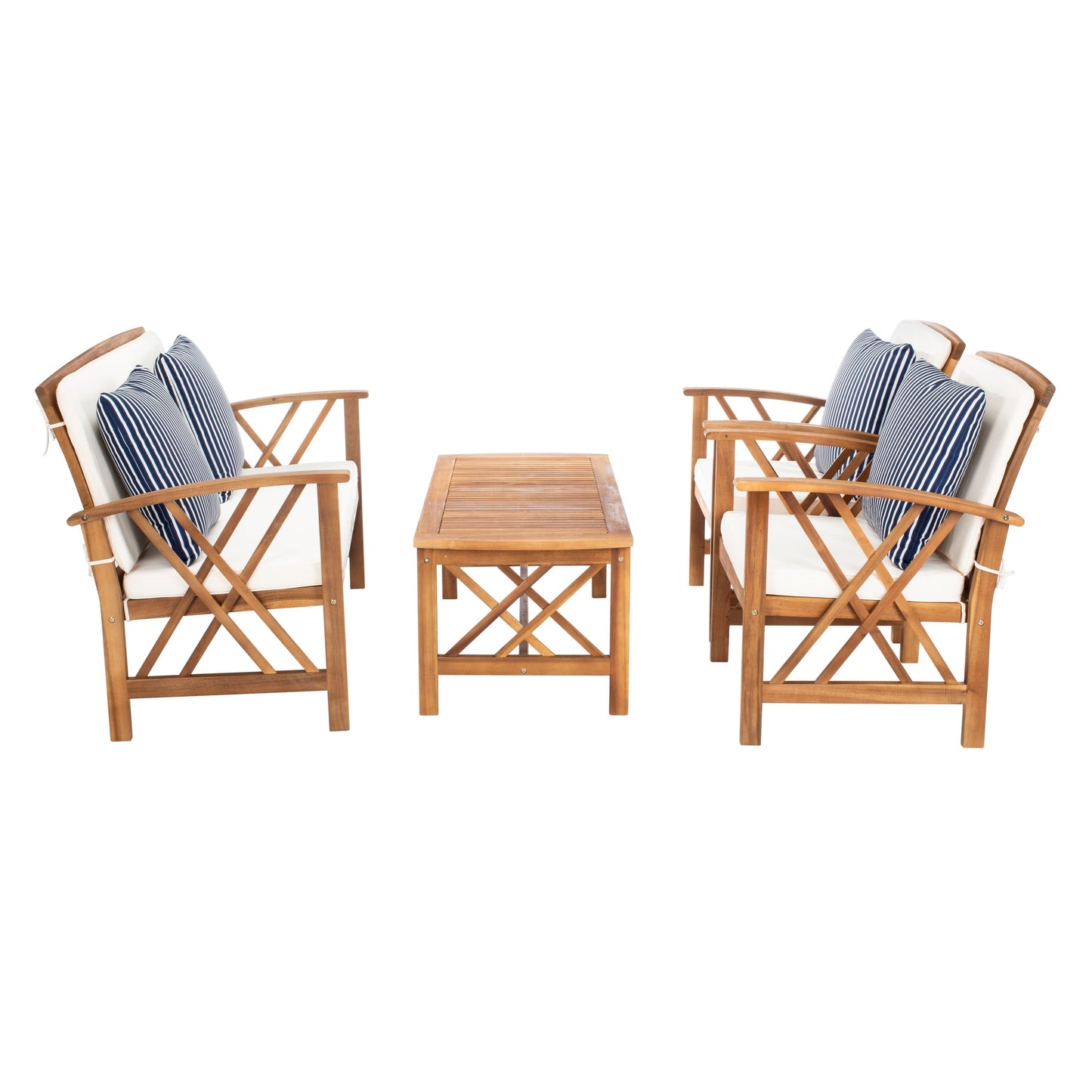 SAFAVIEH Outdoor Nayely Set da conversazione da patio in legno massello di acacia, 4 pezzi - 47L x 33P x 26A