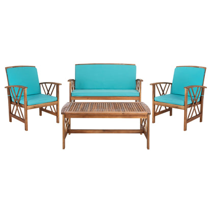 SAFAVIEH Outdoor Nayely Set da conversazione da patio in legno massello di acacia, 4 pezzi - 47L x 33P x 26A
