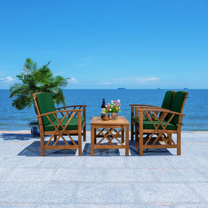 SAFAVIEH Outdoor Nayely Set da conversazione da patio in legno massello di acacia, 4 pezzi - 47L x 33P x 26A