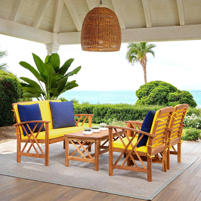 SAFAVIEH Outdoor Nayely Set da conversazione da patio in legno massello di acacia, 4 pezzi - 47L x 33P x 26A