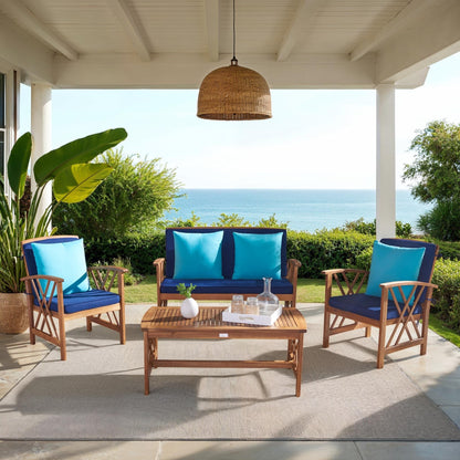 SAFAVIEH Outdoor Nayely Set da conversazione da patio in legno massello di acacia, 4 pezzi - 47L x 33P x 26A