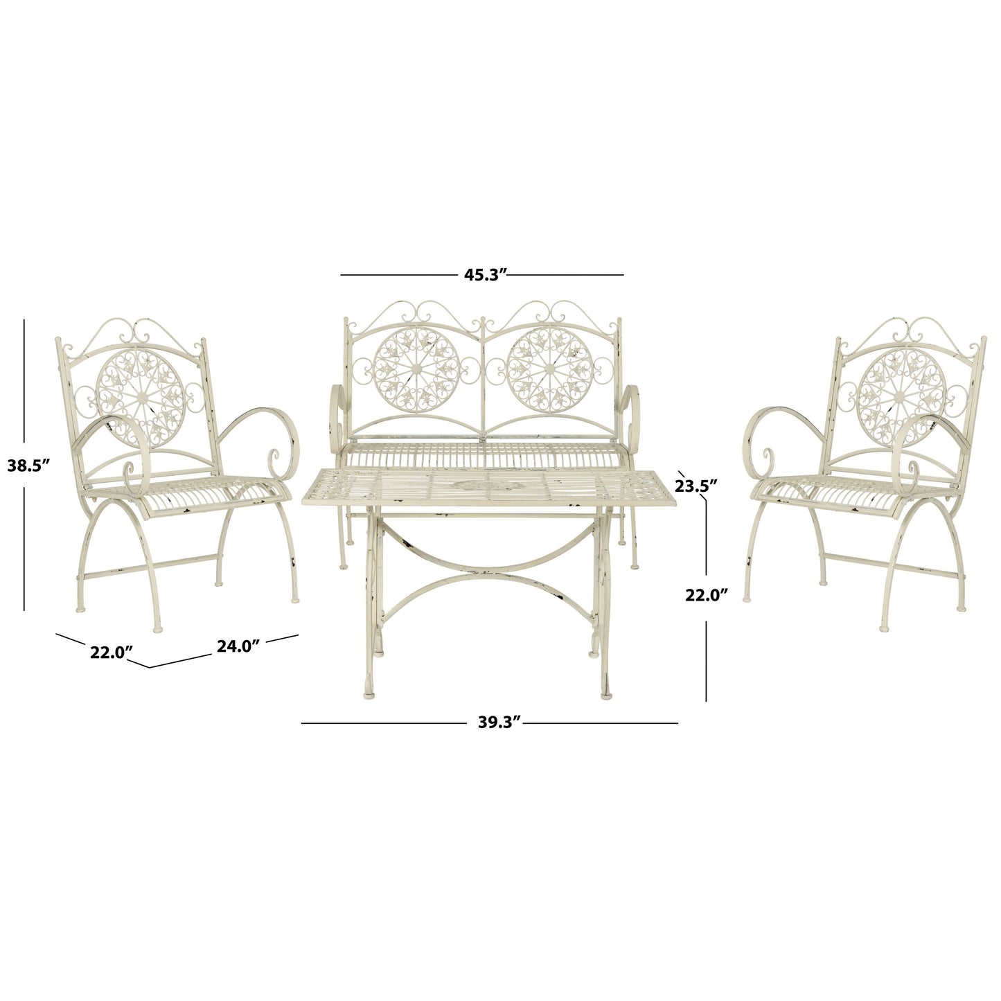 Set da patio SAFAVIEH Outdoor Nyasia in ferro battuto vittoriano, 4 pezzi - 45L x 39P x 22A