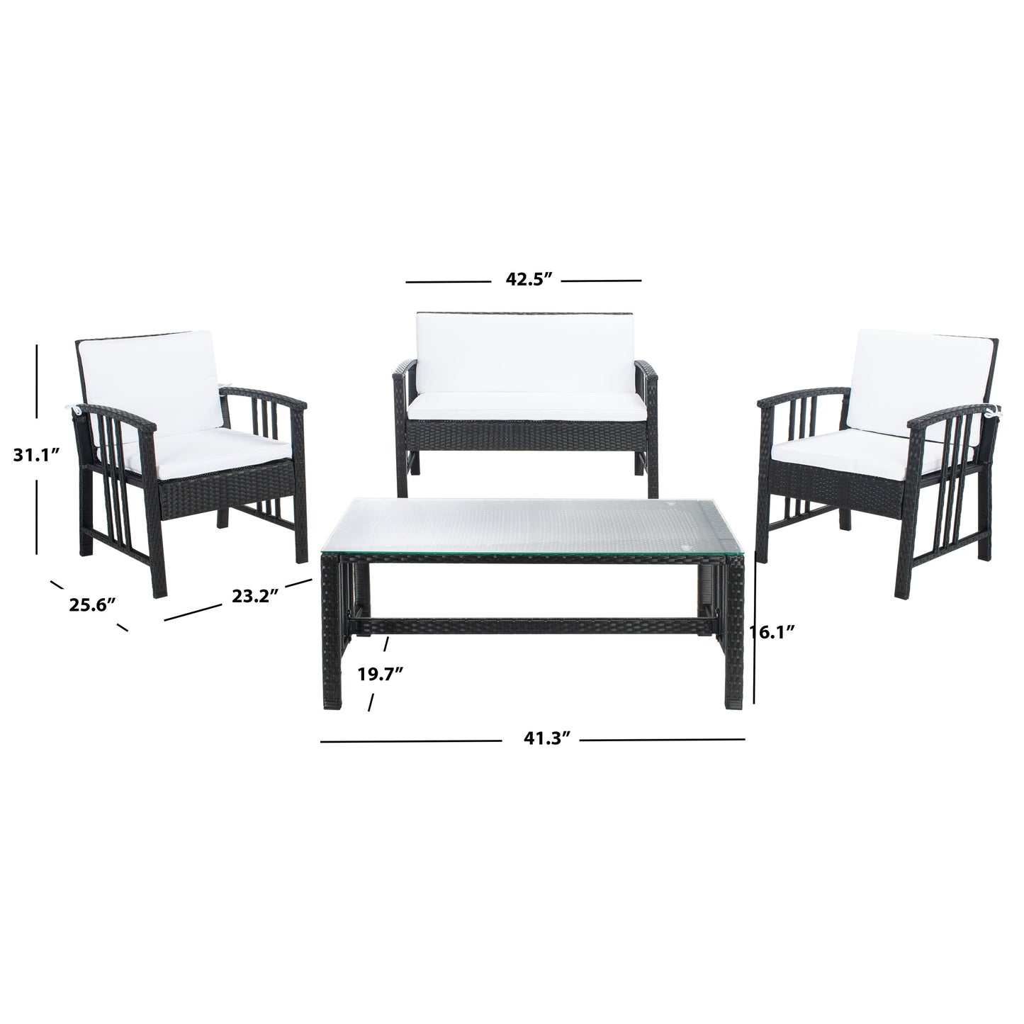 Set da soggiorno in vimini da esterno SAFAVIEH, 4 pezzi - 43L x 26P x 31A