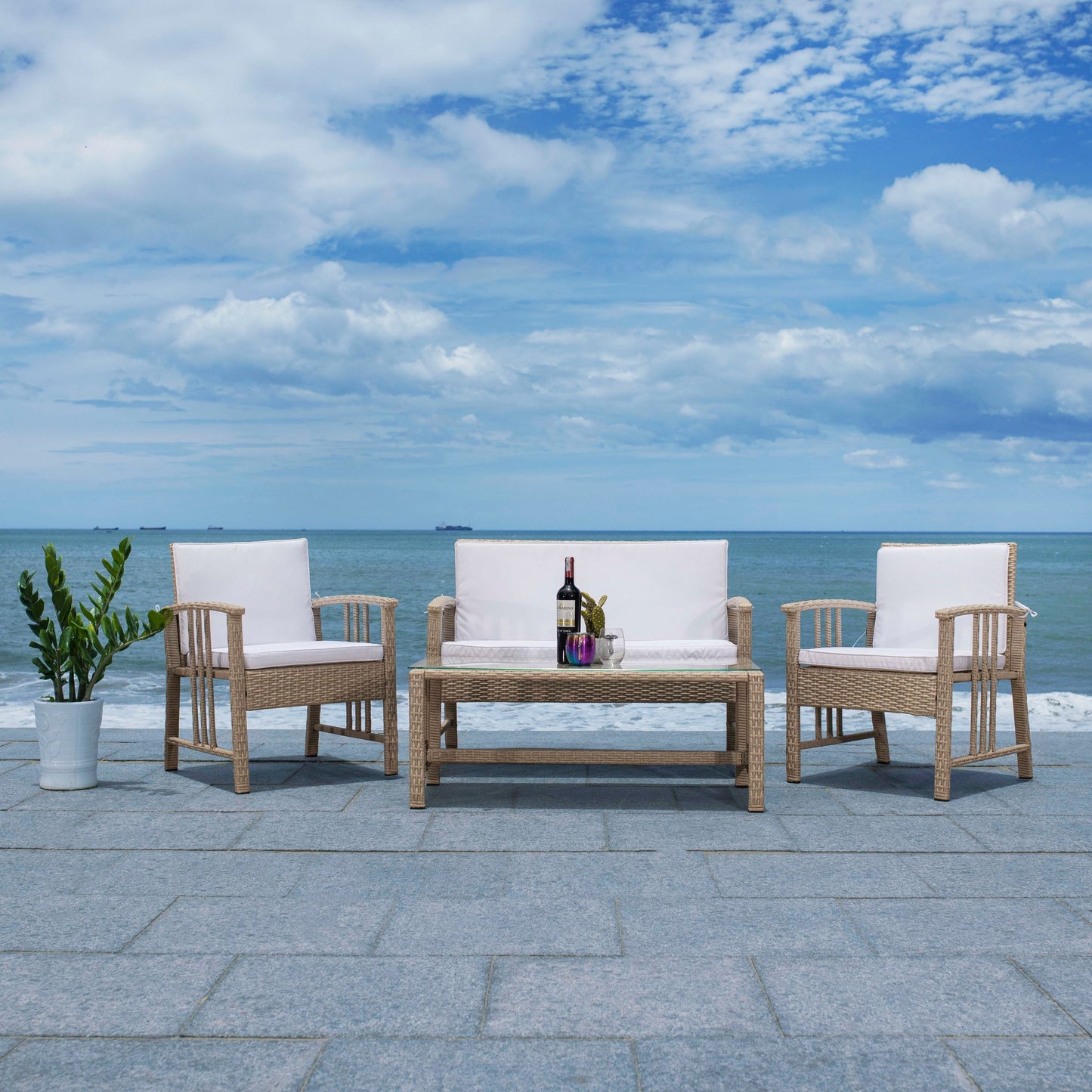 Set da soggiorno in vimini da esterno SAFAVIEH, 4 pezzi - 43L x 26P x 31A