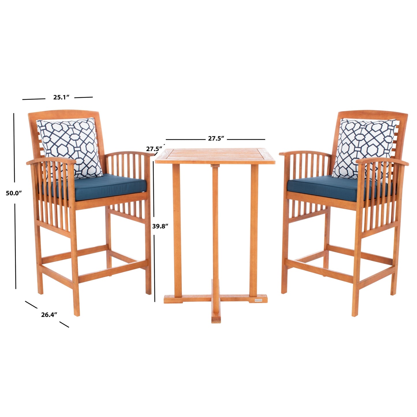 SAFAVIEH Set da bistrot da esterno Sheyla, 3 pezzi, altezza bar - 28Lx28Px40A