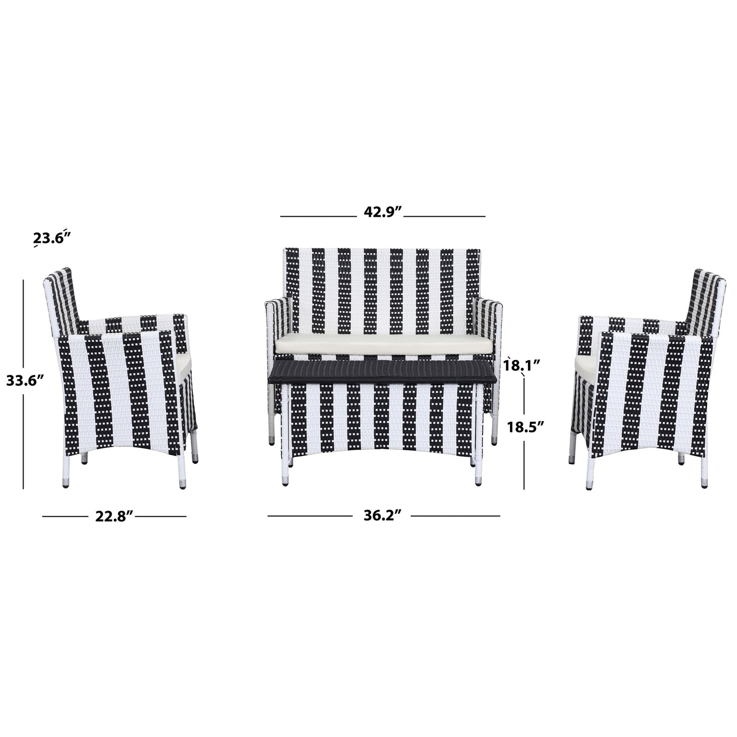 Set da giardino SAFAVIEH Simka marrone/sabbia (4 pezzi) - 43L x 34P x 23A
