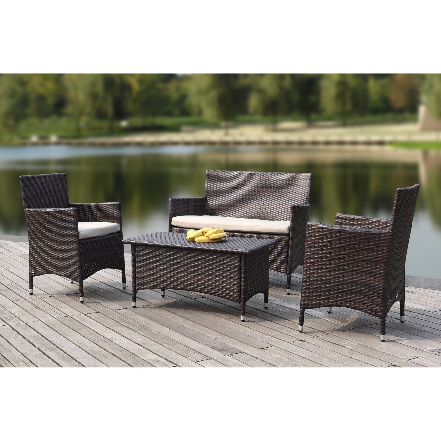 Set da giardino SAFAVIEH Simka marrone/sabbia (4 pezzi) - 43L x 34P x 23A