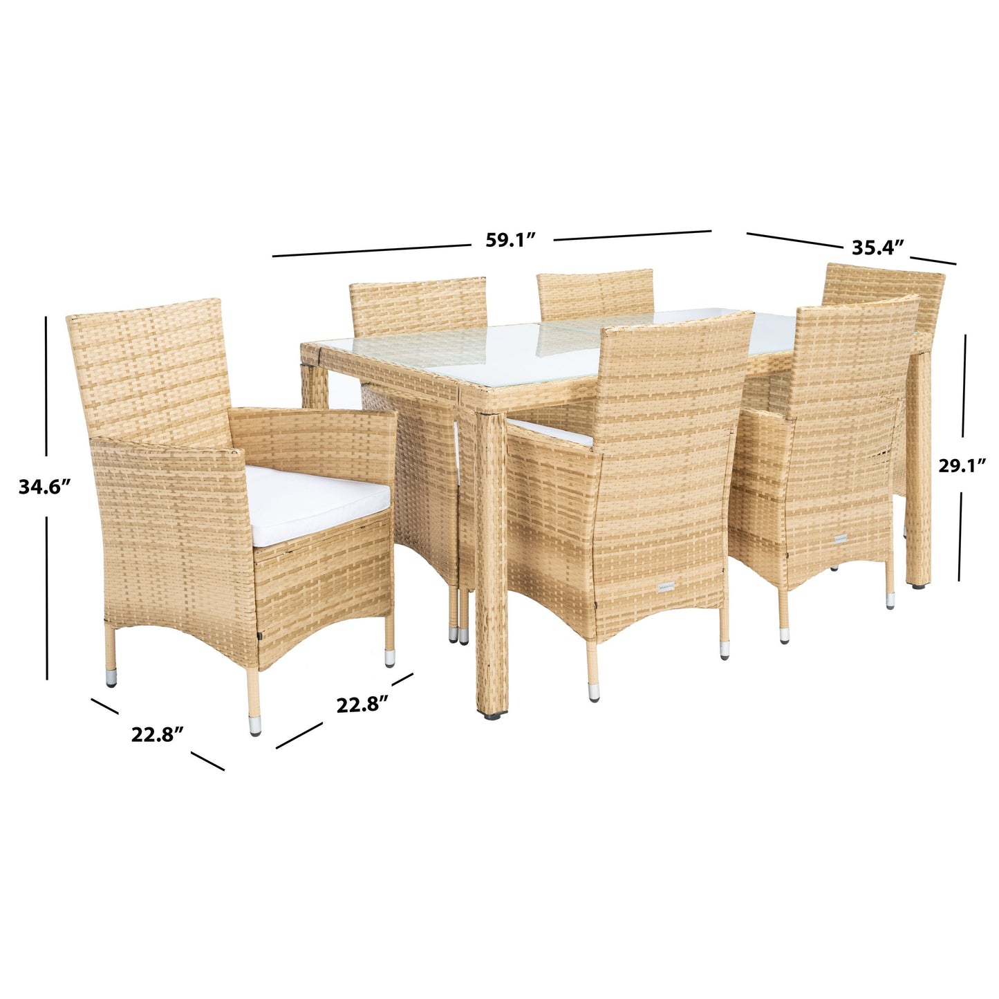 Set da pranzo in vimini SAFAVIEH Outdoor Snezhana da 7 pezzi - 59Lx35Px29A