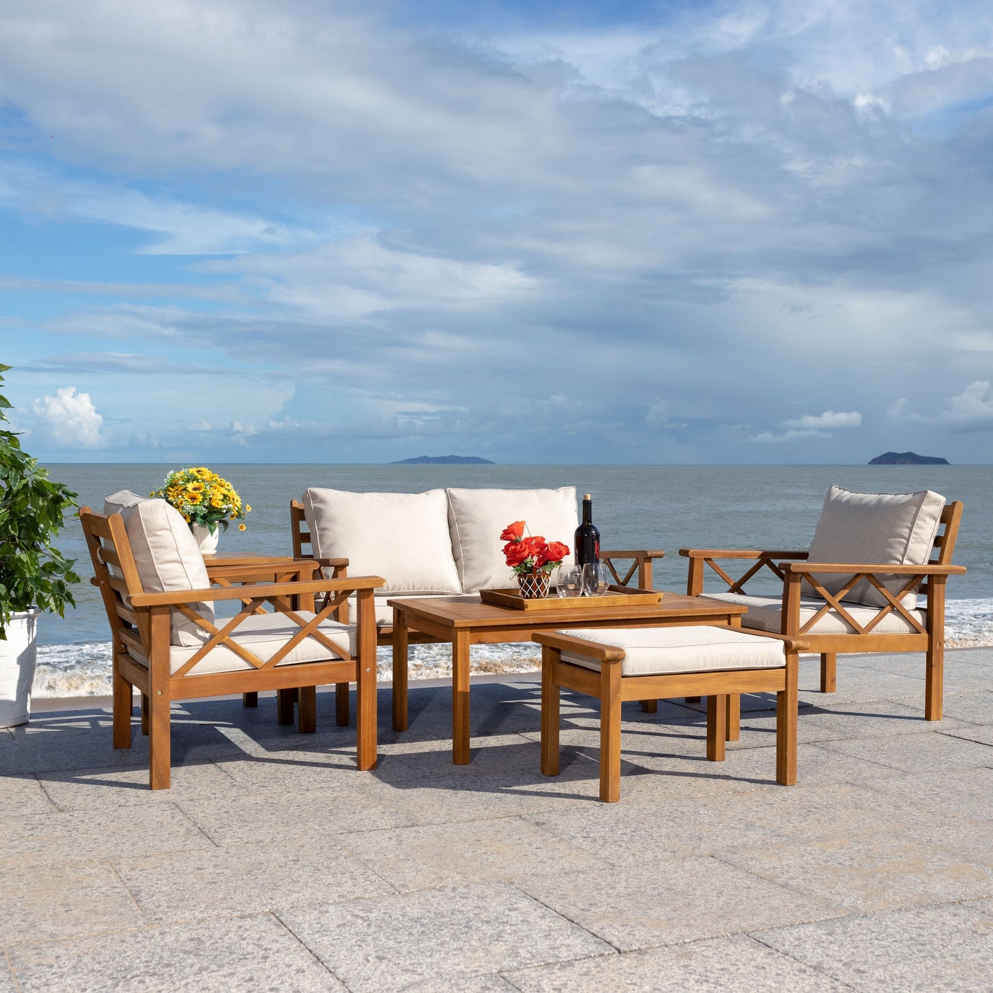 Set da esterno SAFAVIEH Outdoor Unnur da 6 pezzi - 344L x 30P x 28A