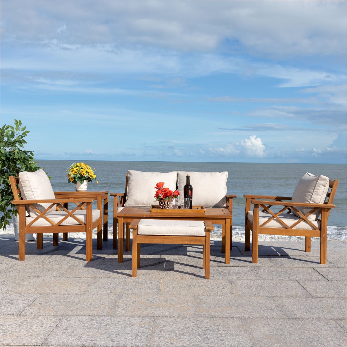Set da esterno SAFAVIEH Outdoor Unnur da 6 pezzi - 344L x 30P x 28A