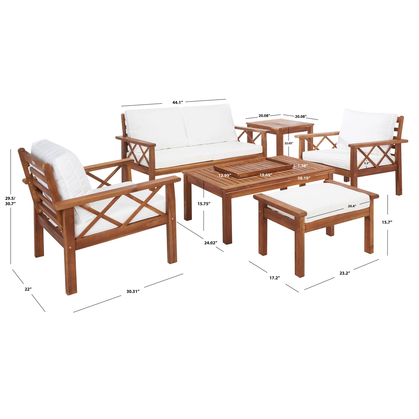 Set da esterno SAFAVIEH Outdoor Unnur da 6 pezzi - 344L x 30P x 28A