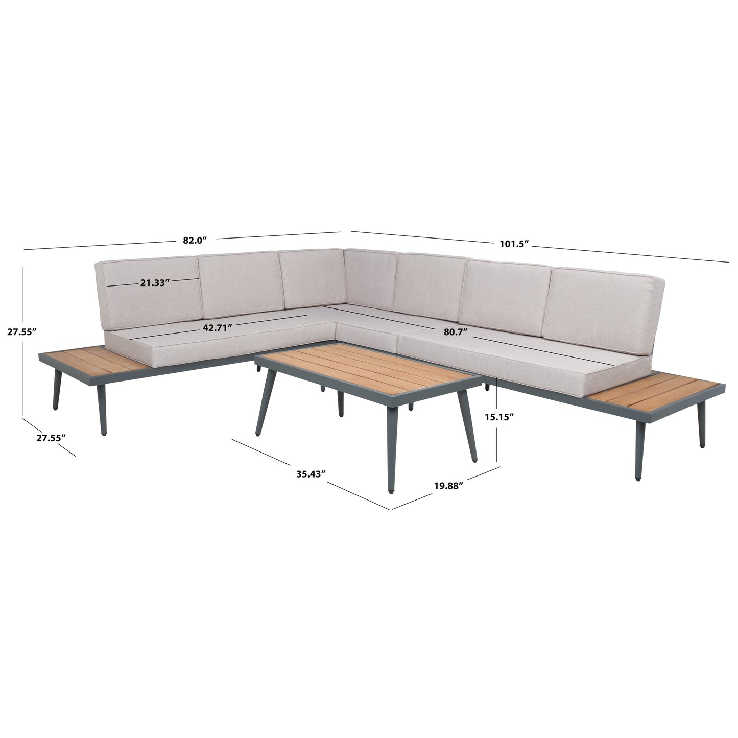 Set da soggiorno angolare Wendela per esterni SAFAVIEH - 47L x 28P x 38A