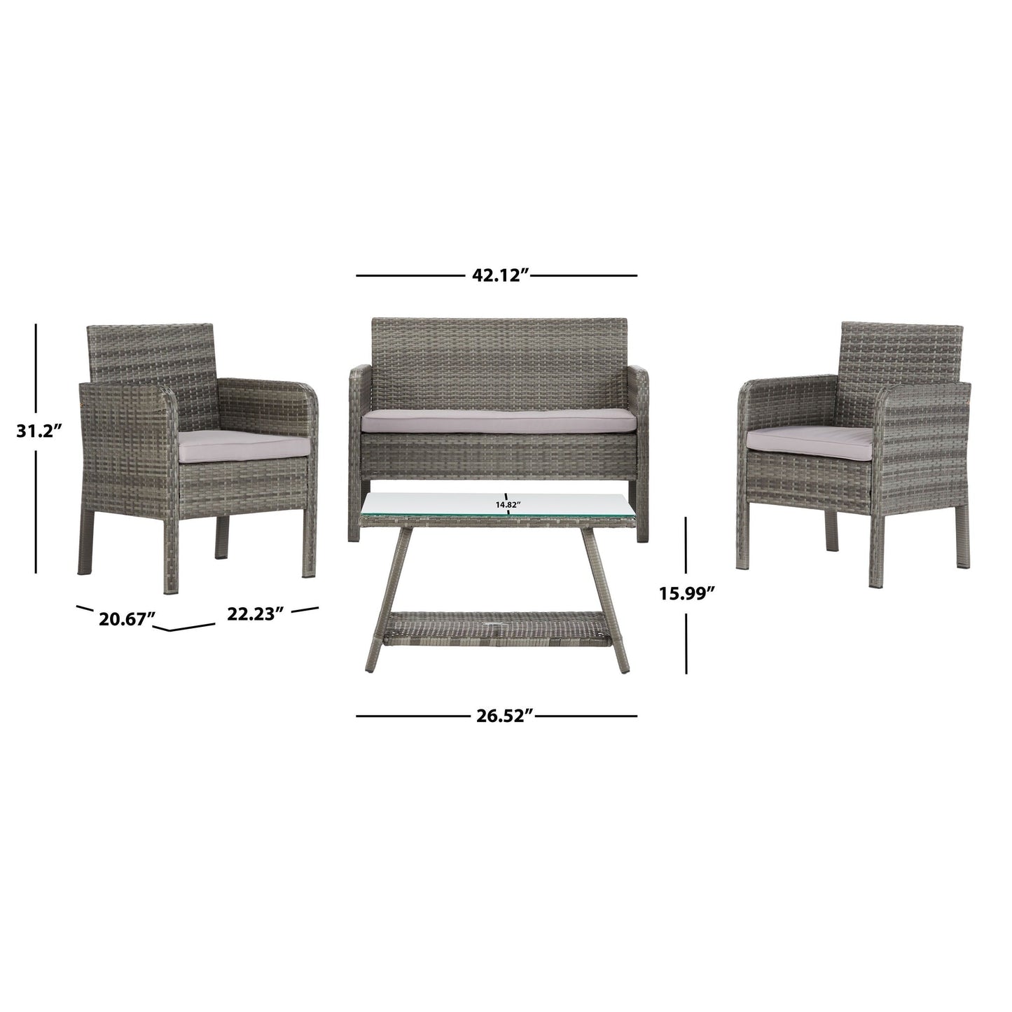 Set da conversazione per patio SAFAVIEH Outdoor Zsolt in vimini/acciaio, 4 pezzi - 42L x 31P x 21A
