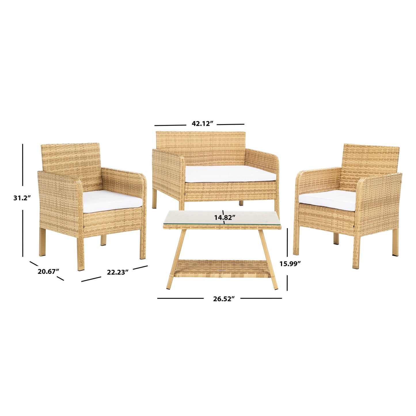 Set da conversazione per patio SAFAVIEH Outdoor Zsolt in vimini/acciaio, 4 pezzi - 42L x 31P x 21A