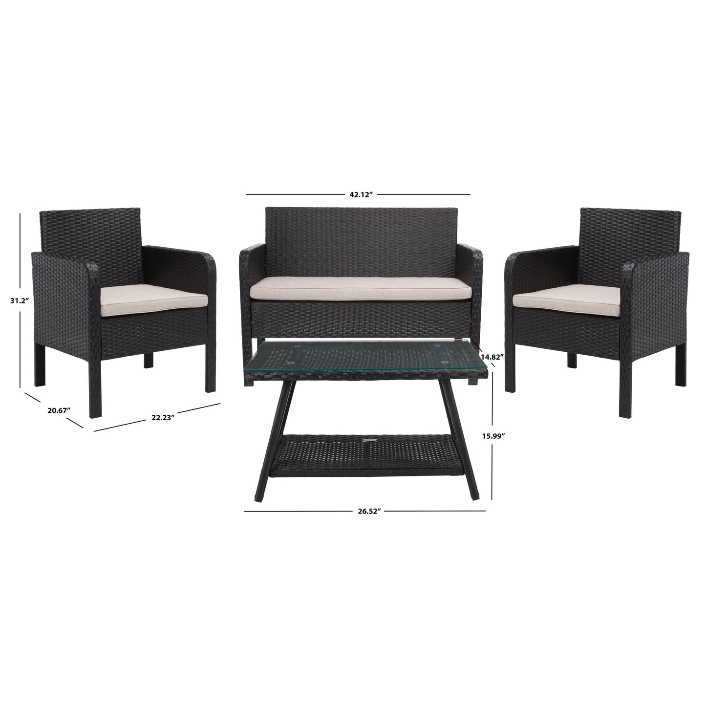 Set da conversazione per patio SAFAVIEH Outdoor Zsolt in vimini/acciaio, 4 pezzi - 42L x 31P x 21A