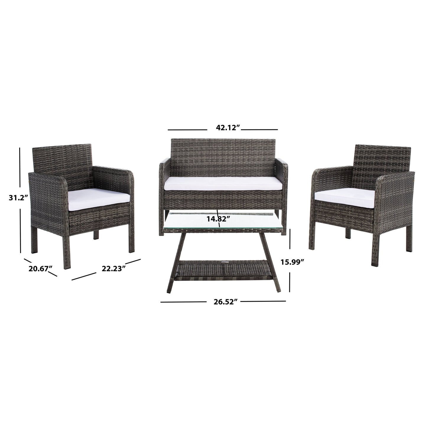 Set da conversazione per patio SAFAVIEH Outdoor Zsolt in vimini/acciaio, 4 pezzi - 42L x 31P x 21A