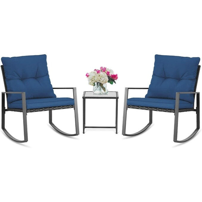 Set da bistrot a dondolo per patio da esterno in metallo nero SUNCROWN da 3 pezzi