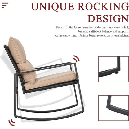 Set da bistrot a dondolo per patio da esterno in metallo nero SUNCROWN da 3 pezzi