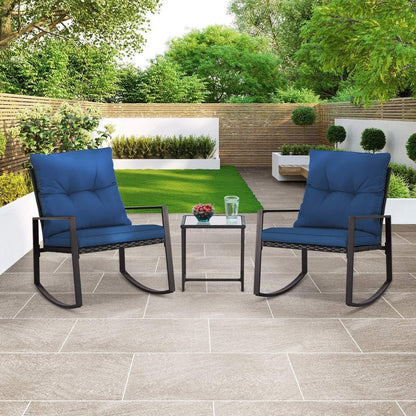 Set da bistrot a dondolo per patio da esterno in metallo nero SUNCROWN da 3 pezzi