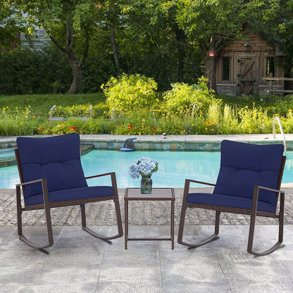 SUNCROWN Set da bistrot per conversazione con sedie a dondolo in vimini marrone/nero da esterno, 3 pezzi