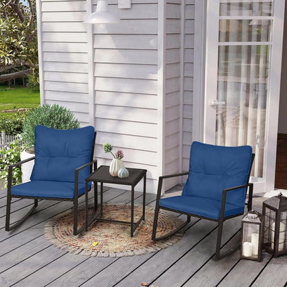 SUNCROWN Set da bistrot per conversazione con sedie a dondolo in vimini marrone/nero da esterno, 3 pezzi