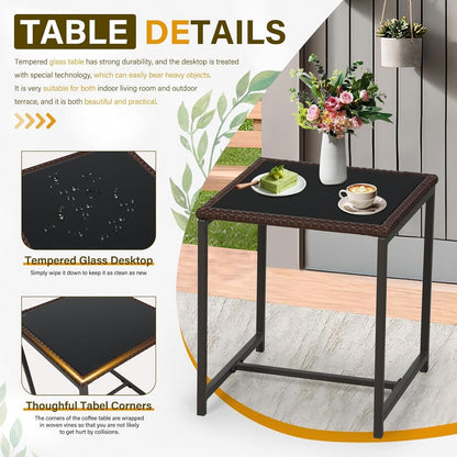 SUNCROWN Set da bistrot per conversazione con sedie a dondolo in vimini marrone/nero da esterno, 3 pezzi