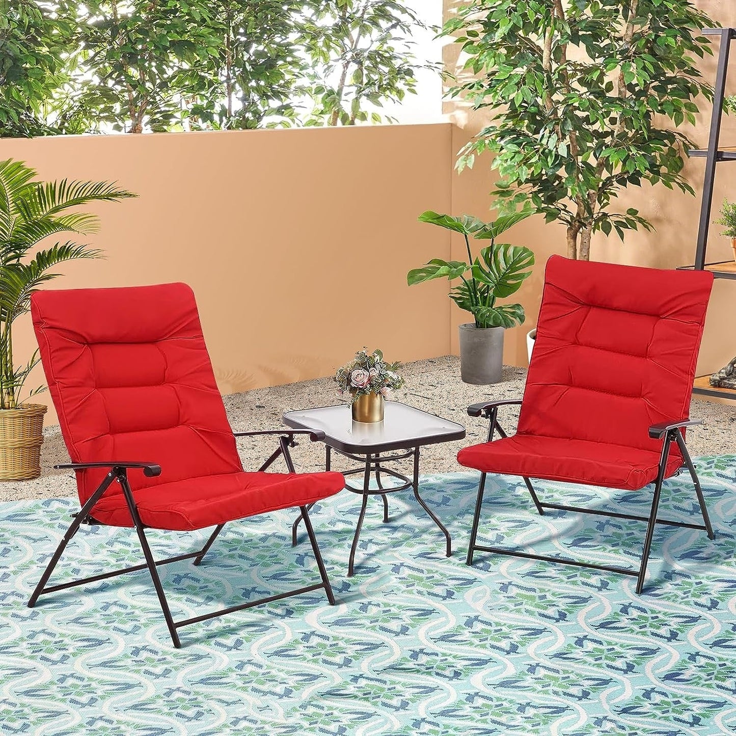 SUNCROWN Set da bistrot con 3 sedie pieghevoli imbottite per patio esterno