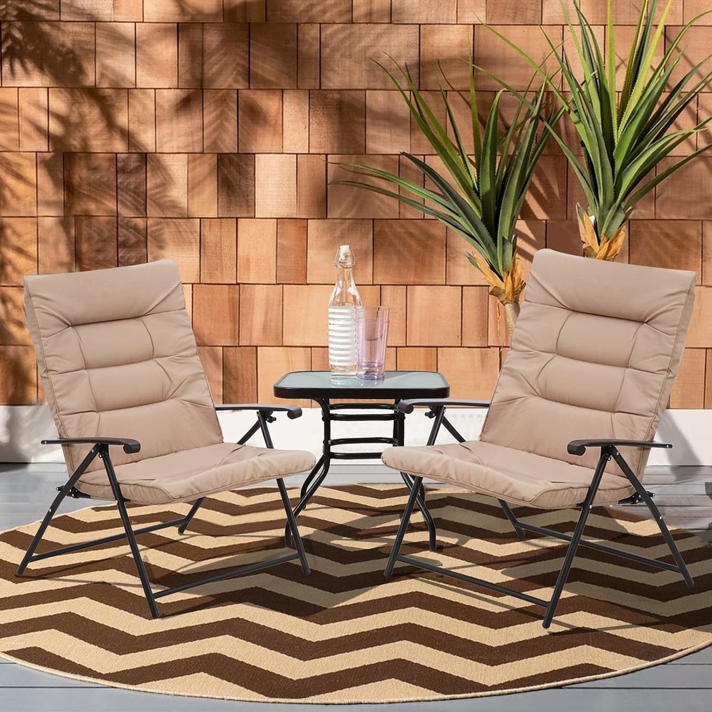 SUNCROWN Set da bistrot con 3 sedie pieghevoli imbottite per patio esterno