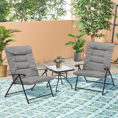 SUNCROWN Set da bistrot con 3 sedie pieghevoli imbottite per patio esterno