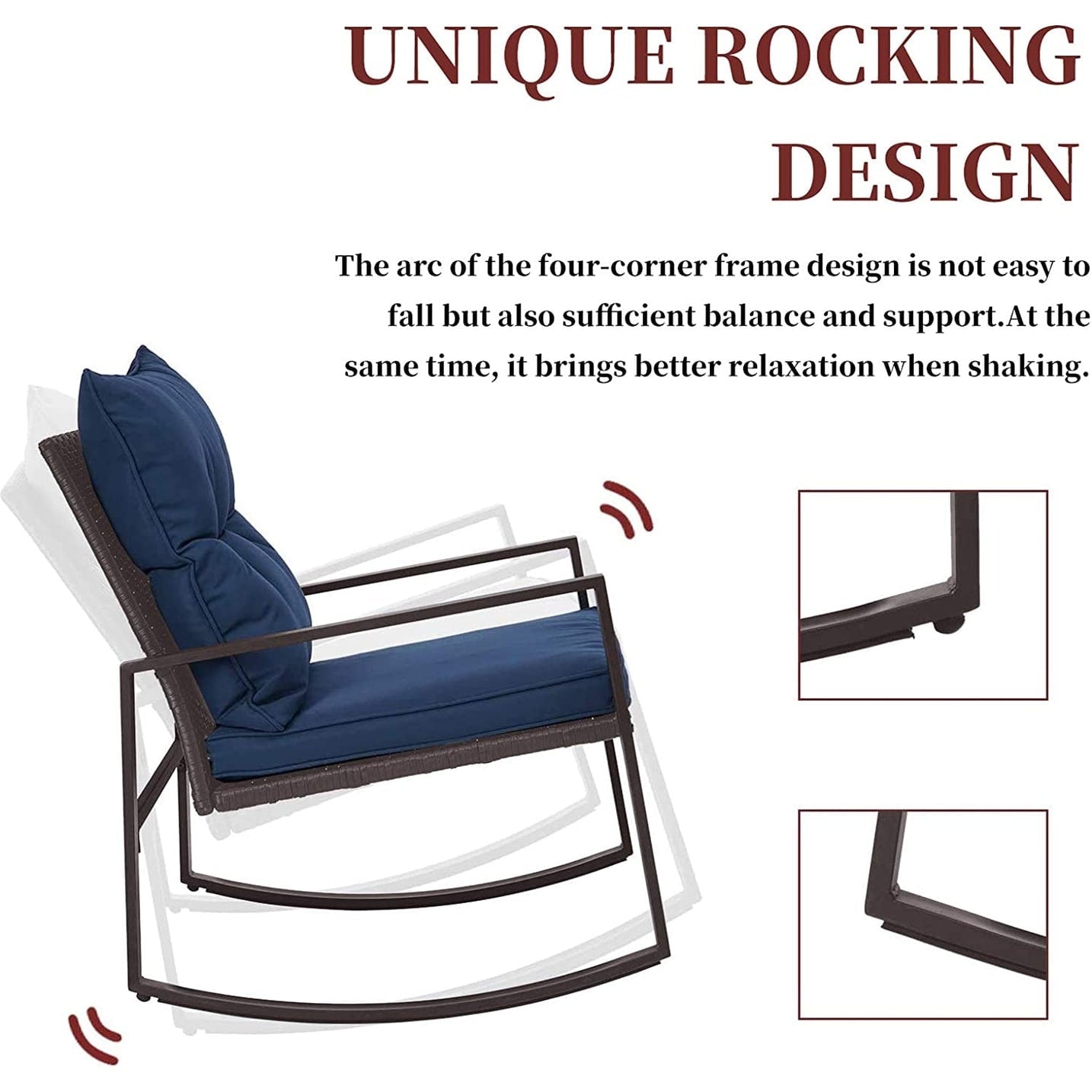 SUNCROWN Set da bistrot per conversazione con sedie a dondolo in vimini marrone/nero da esterno, 3 pezzi