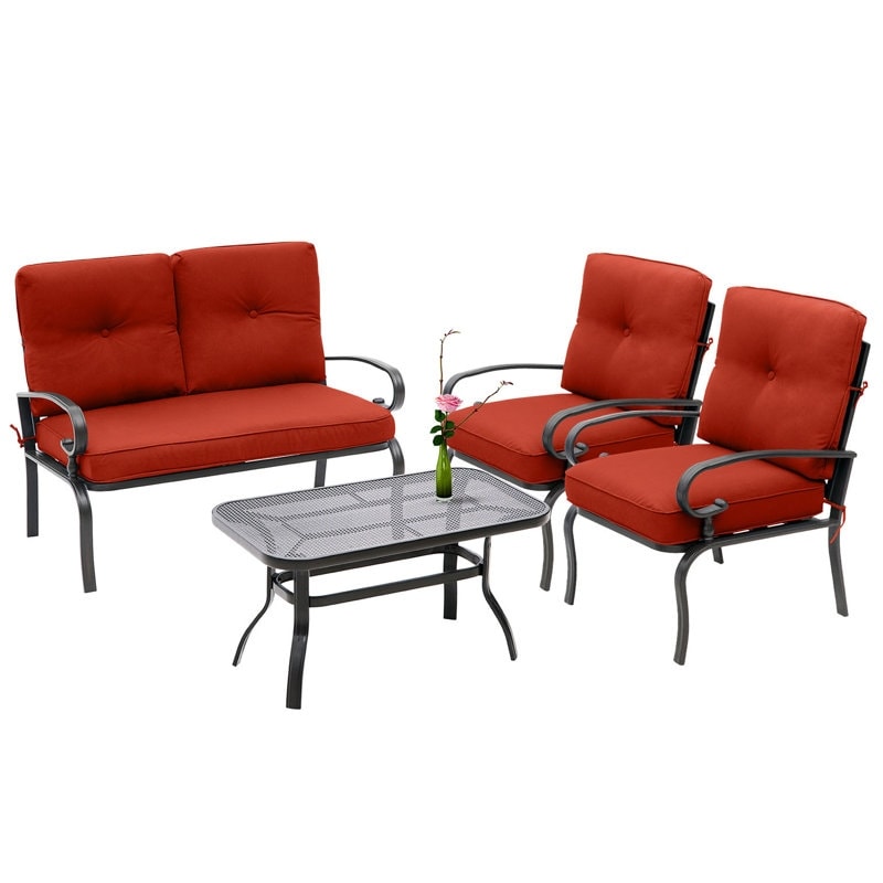 SUNCROWN 4 pezzi mobili da esterno patio set da conversazione divano a due posti