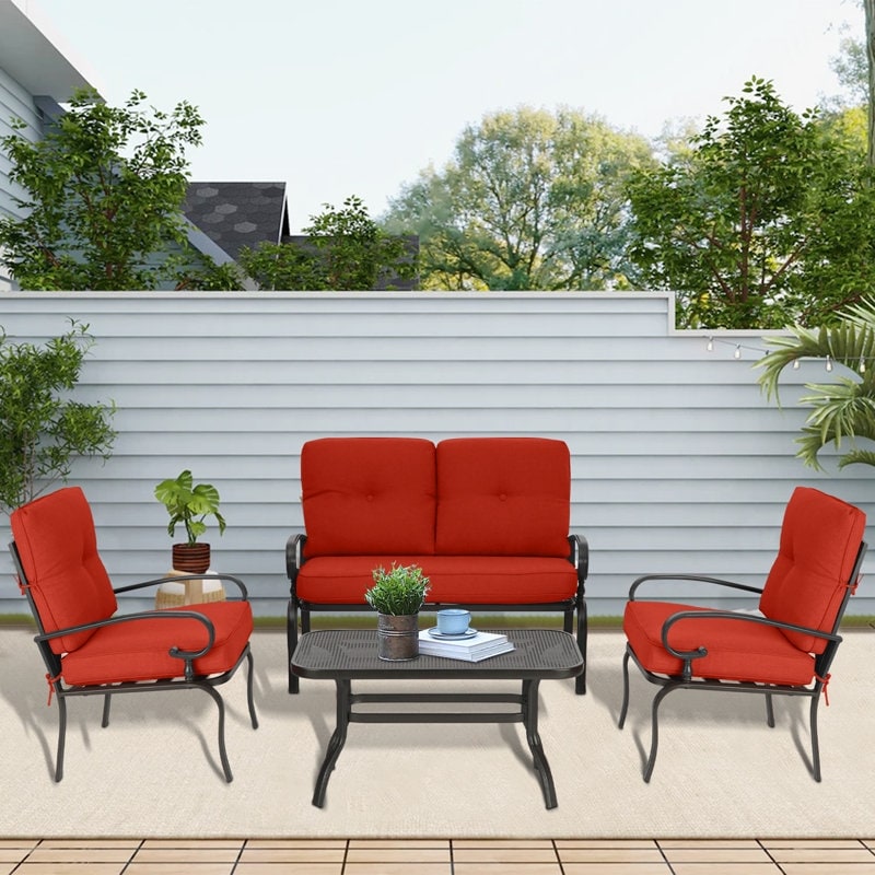 SUNCROWN 4 pezzi mobili da esterno patio set da conversazione divano a due posti